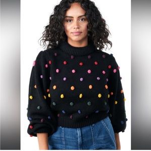 Farm Rio Pom Pom Sweater in Black. Size Large. Fun and cozy!